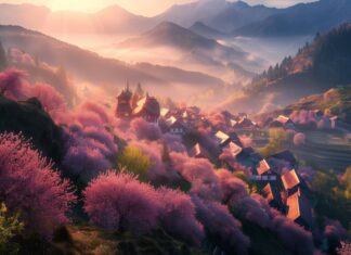 Spring picturesque village image.