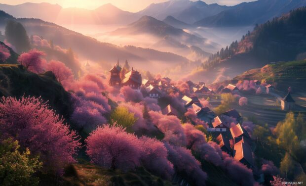 Spring picturesque village image.