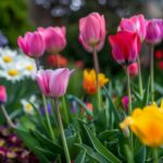 Springtime flower garden with colorful blooms.