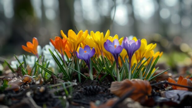 Springtime flowers in a forest glade.