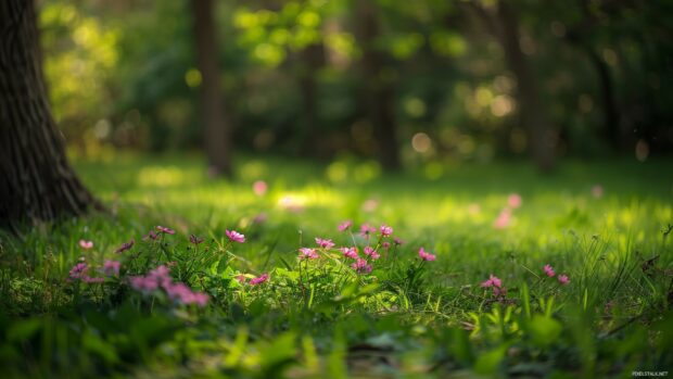 Springtime flowers in a forest glade, Spring Season wallpaper HD.