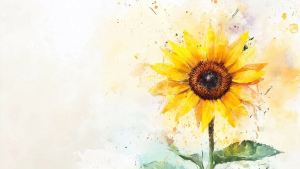 Sunflower watercolor desktop wallpaper 4Kwith bright and artistic watercolor effects.