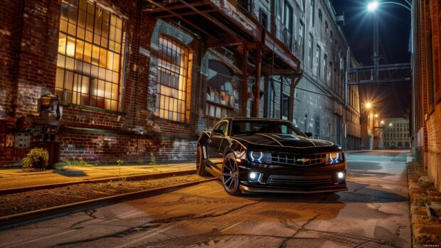 Supercar 4K Wallpaper with a Camaro SS parked in an urban setting at night.