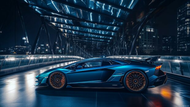 Supercar Wallpaper 4K with a Lamborghini Aventador SVJ in metallic blue.