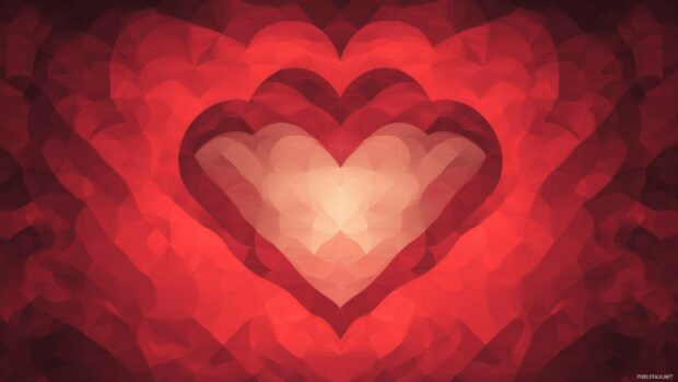 Symmetrical heart pattern in alternating shades of light and dark red.