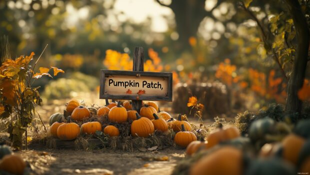 Thanksgiving Wallpapers HD with a charming pumpkin patch with an array of pumpkins and gourds, surrounded by autumn foliage.