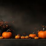 Thanksgiving background with a contemporary take on a harvest theme with sleek, graphic designs of pumpkins and fall elements.