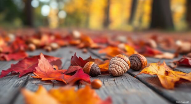 Thanksgiving wallpaper with a few scattered acorns on a simple, muted background.