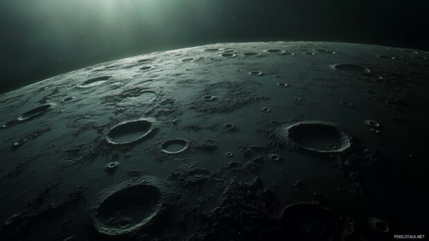 The surface of the moon with detailed craters and textures.