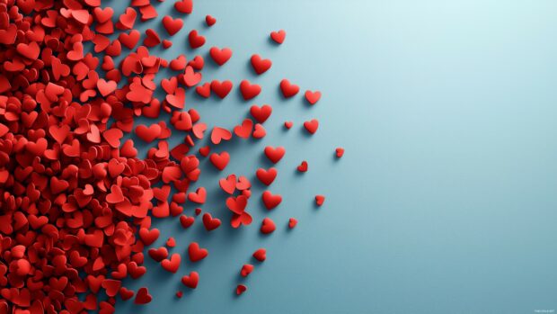 Tiny red hearts gently fading out on a light blue gradient background.