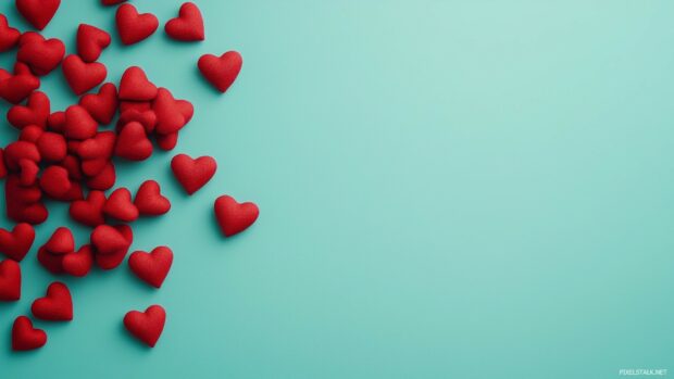 Tiny red hearts gently fading out on a light blue gradient background, Widescreen 1080p Wallpaper HD.