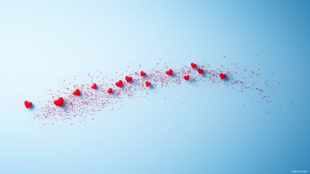 Tiny red hearts gently fading out on a light blue gradient background, best for valentine card.