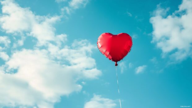 Valentine Heart shaped balloon floating in a sky blue background.