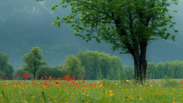 Wildflowers blooming in a spring landscape.