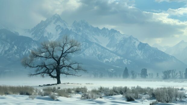 Winter snow with a distant mountain range.