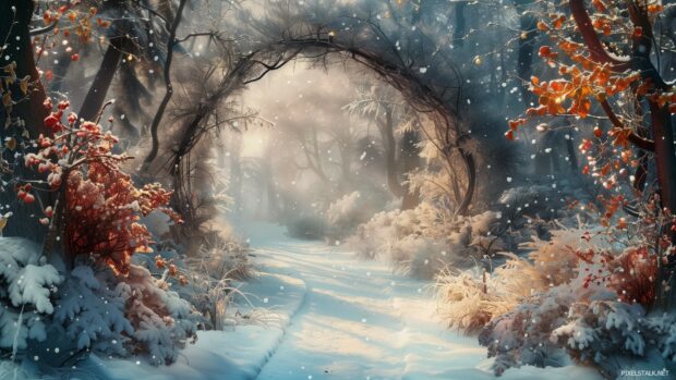 Winter wonderland with an enchanting forest path.