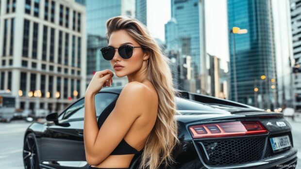 Women and cars wallpaper 4K.