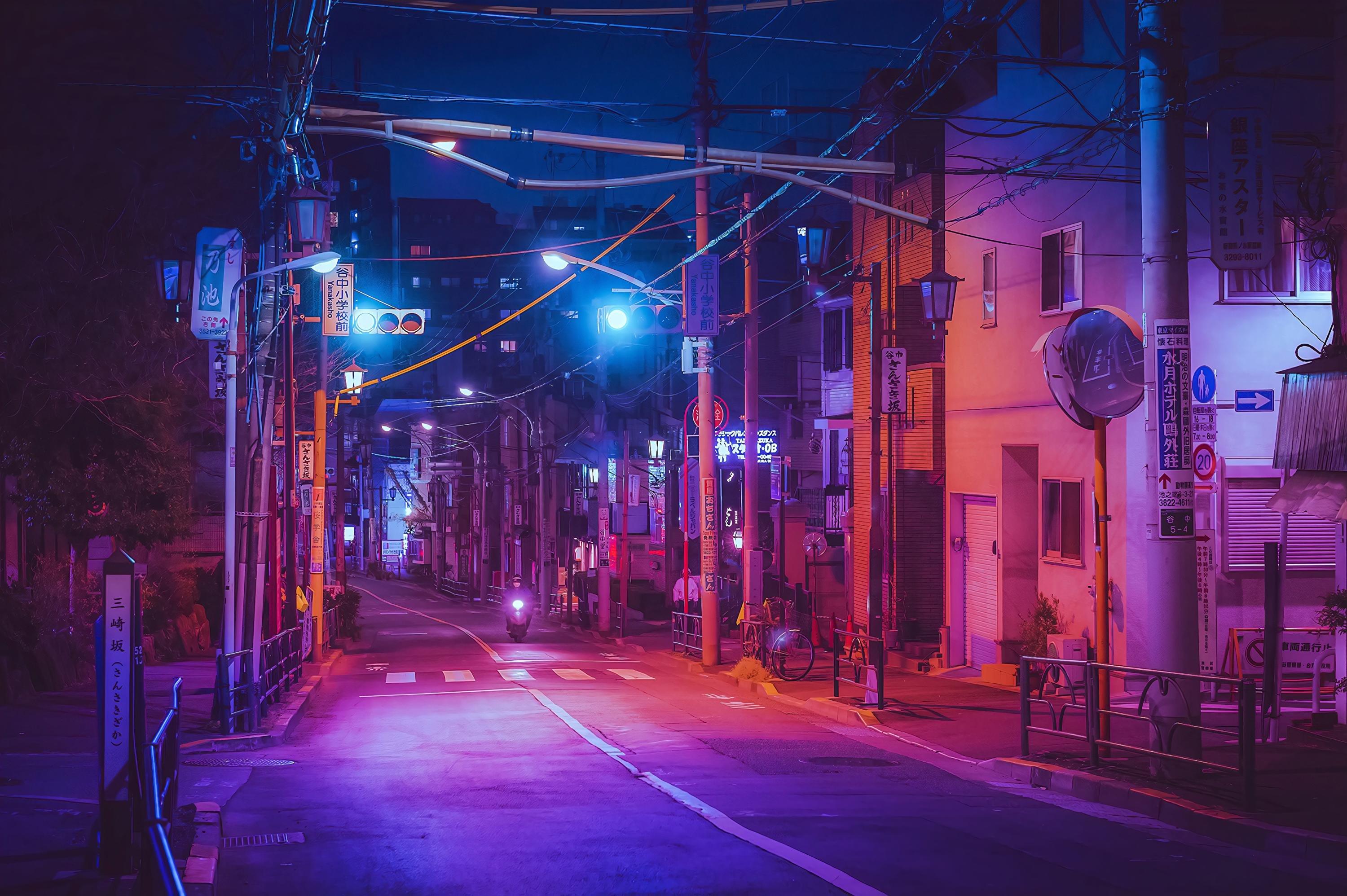 Anime Girl Night City Alley 4K wallpaper download