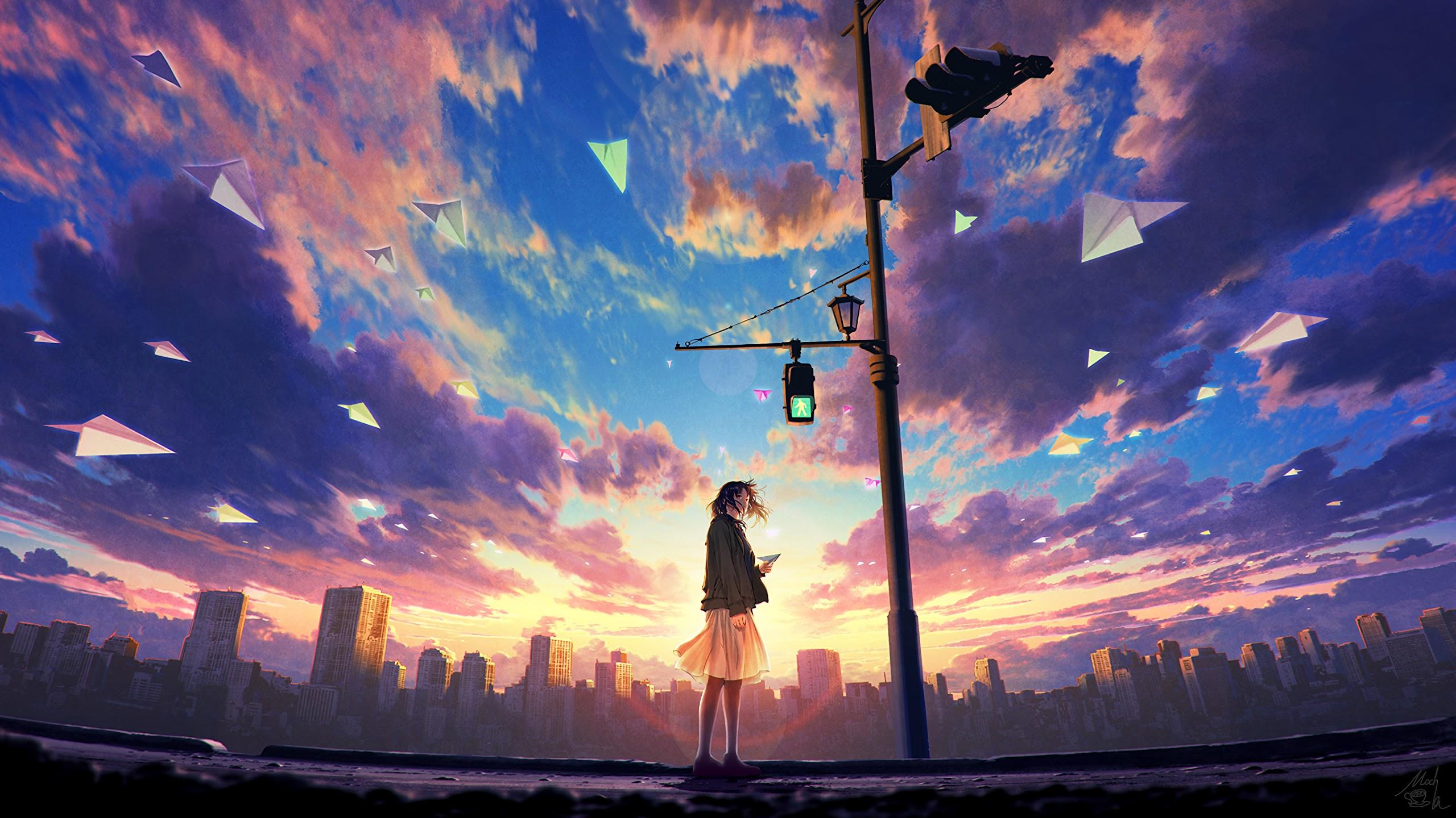 Anime landscape night sky clouds wallpaper  2667x1500  702871   WallpaperUP