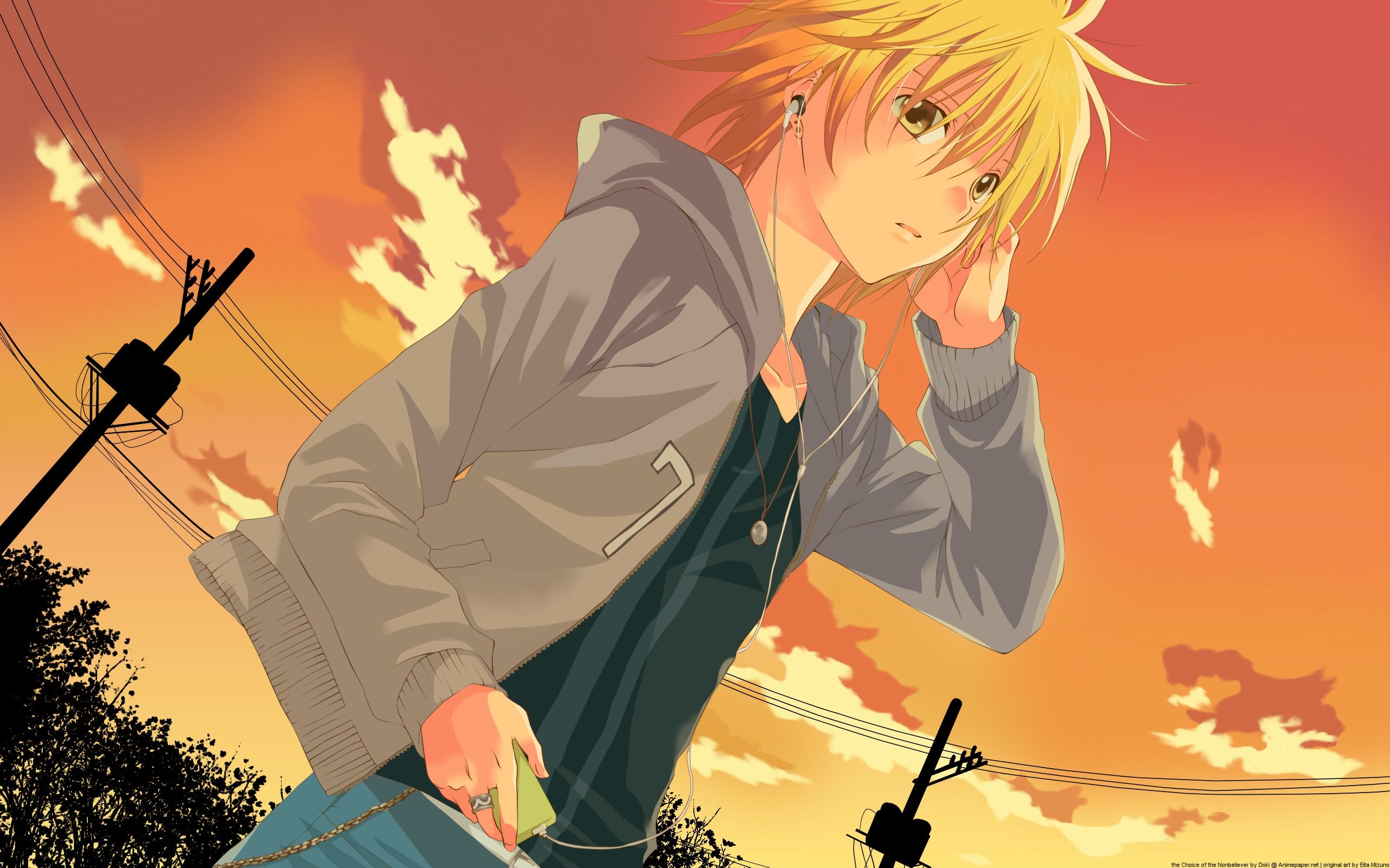 Anime Wallpaper, Original, Boy, Headphones, Original (Anime), Sky, Sunset -  Wallpaperforu