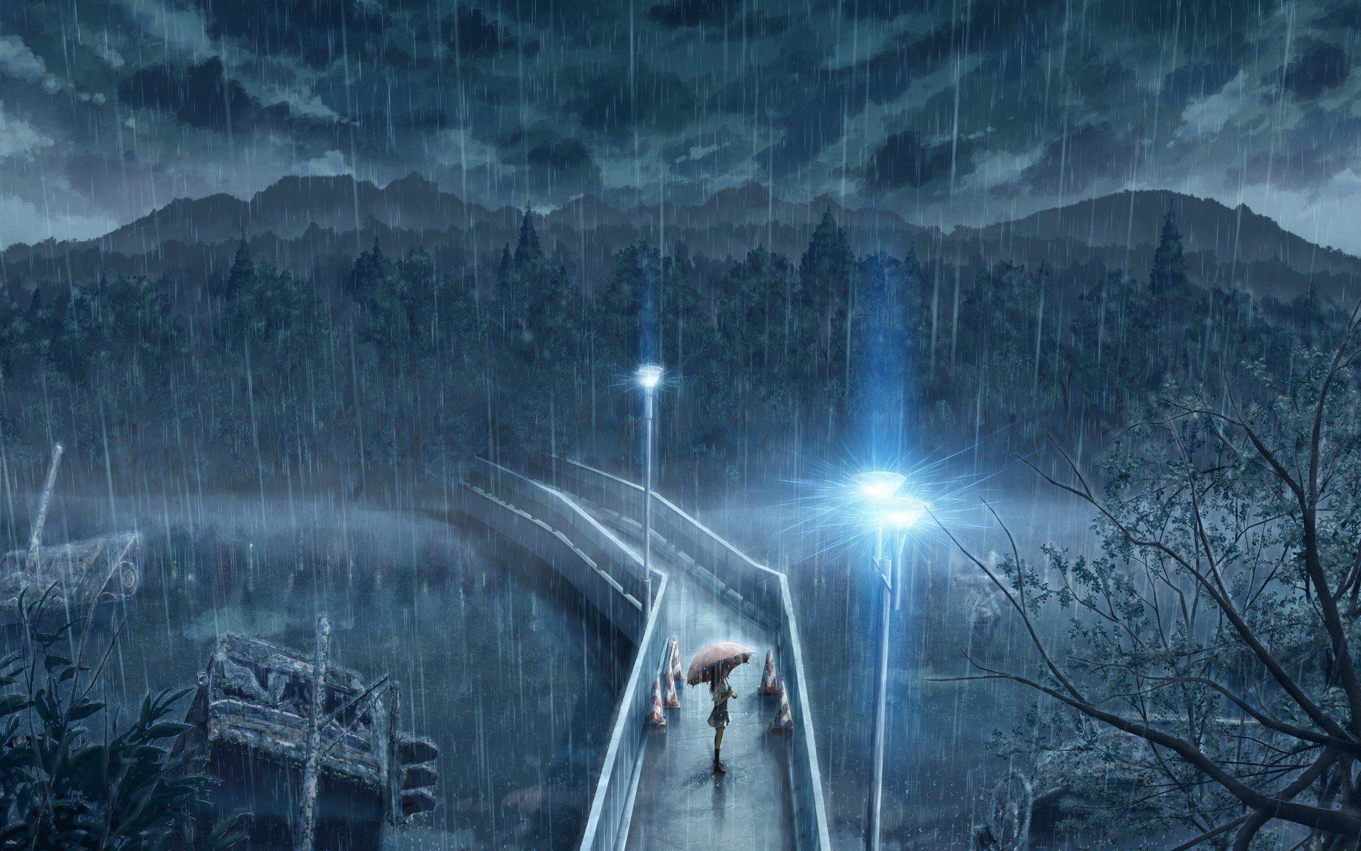 Mobile wallpaper Anime Rain Road Street 939152 download the picture  for free