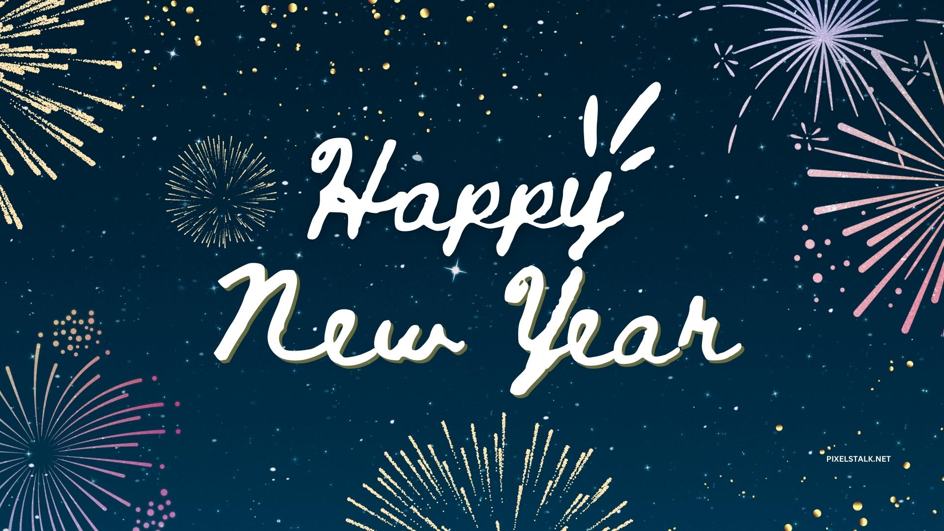 Bộ hình nền chào năm mới 2023 chữ Happy new year cho máy tính