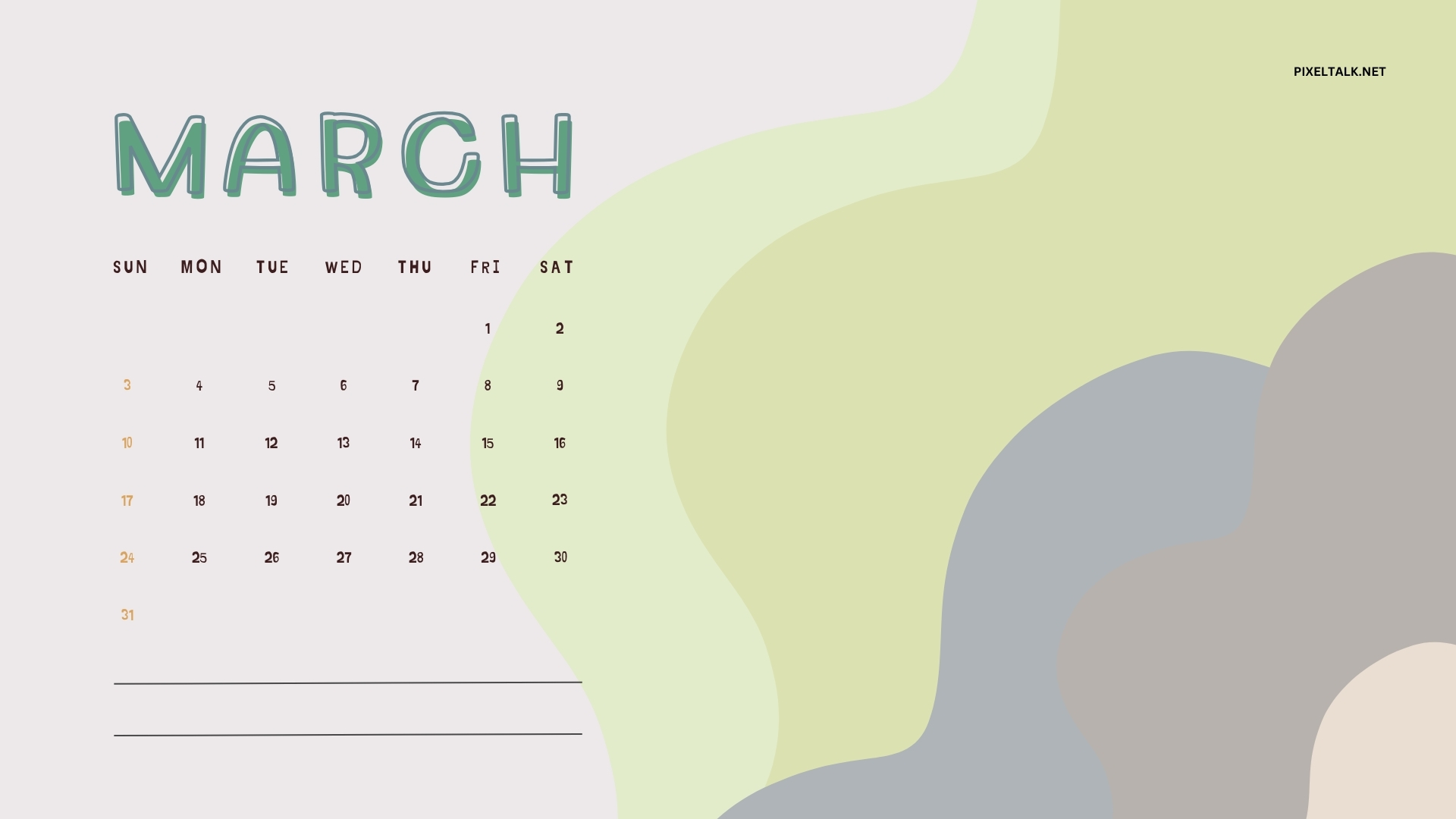March 2024 Calendar Desktop Wallpapers