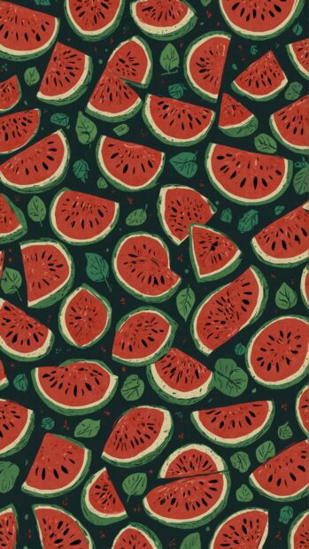 A pattern featuring cute illustrations of watermelons, tile, line arts, flat vectors Cute Summer iPhone Wallpapers.