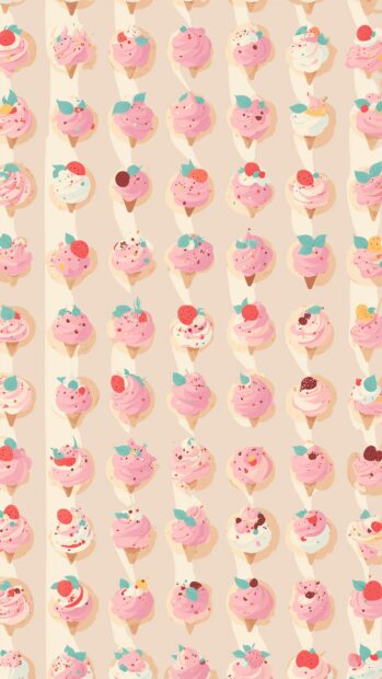 A sweet wallpaper showcasing cute cartoon ice cream cones in various flavors and toppings.