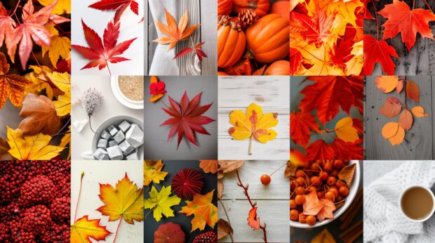 Aesthetic Fall Wallpaper featuring vibrant red, orange, and yellow leaves, cozy autumn landscapes.