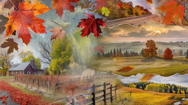 Aesthetic Fall Wallpaper featuring vibrant red, orange, and yellow leaves, cozy autumn scenes, serene landscapes.