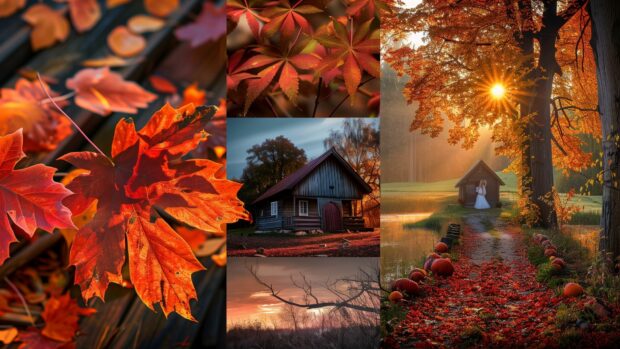 Aesthetic Fall Wallpaper featuring vibrant red, orange, and yellow leaves, cozy autumn scenes, serene landscapes, and nostalgic moments.