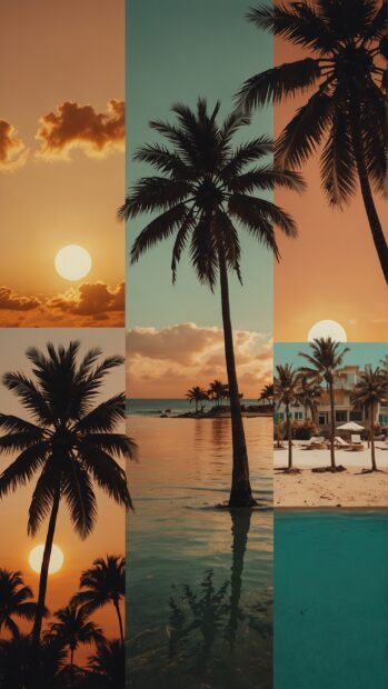 Aesthetic summer wallpapers with a vintage or retro vibe  Incorporate elements like sunsets, palm trees, beach scenes, and retro patterns.