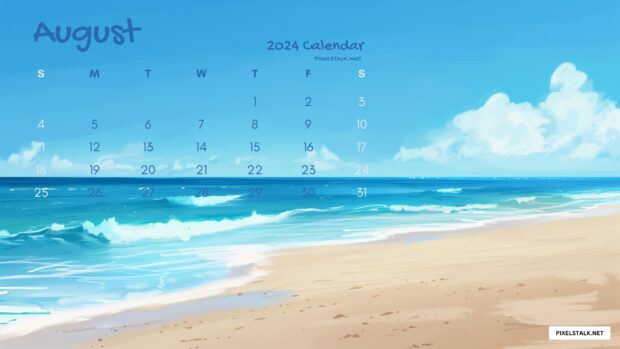 August 2024 Calendar Beach Wallpaper.