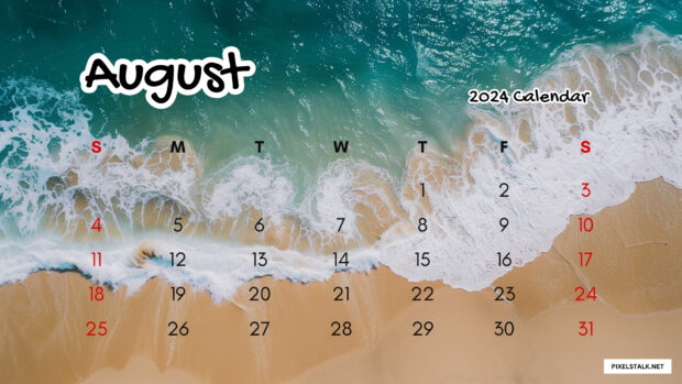 August 2024 Calendar Beach Wallpaper for Desktop.