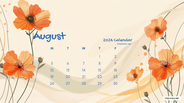 August 2024 Calendar Flower Desktop Background.