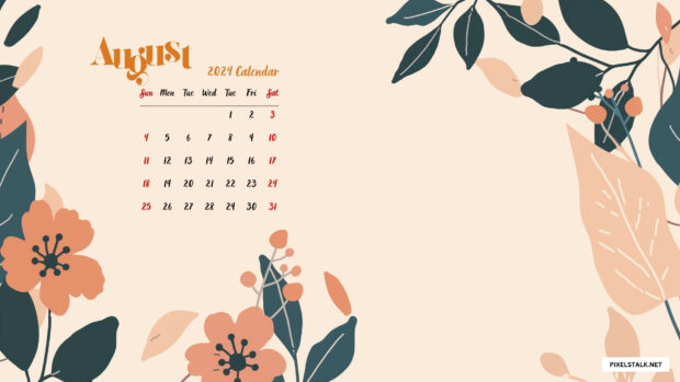 August 2024 Calendar Simple Flowers Wallpaper HD for Windows.