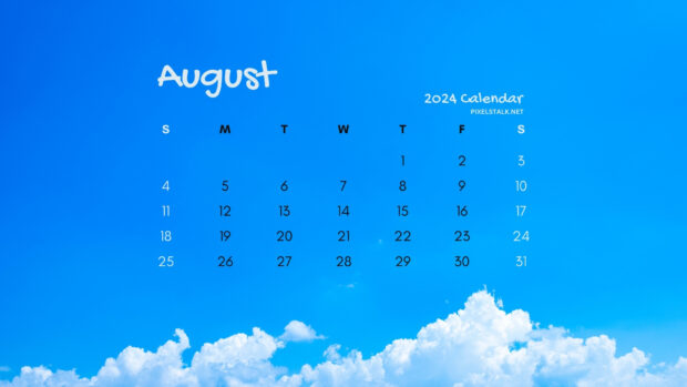 August 2024 Calendar Sky Clouds Wallpaper HD for Windows.
