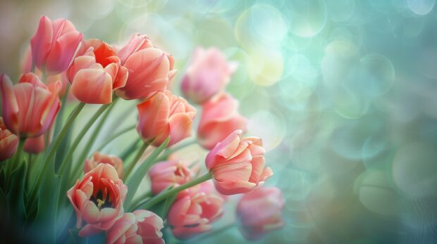 Bouquet of pink tulips flower desktop wallpaper.