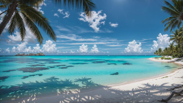 Captivating 4K summer beach wallpaper of a tropical paradise with turquoise waters and white sandy beaches.