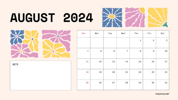 Color August 2024 Calendar Desktop Background.