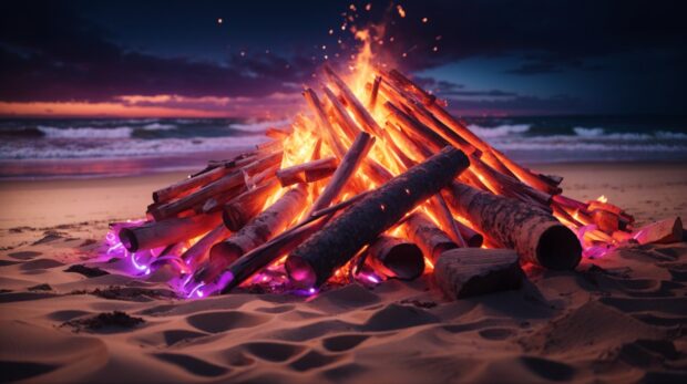 Cool summer desktop background wallpaper with a beach bonfire.