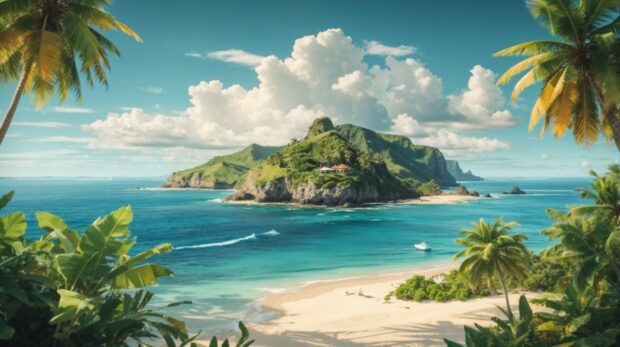 Cool summer desktop background with a tropical island.