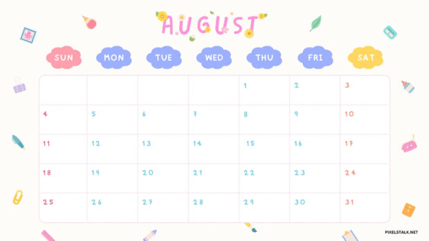 Cute August 2024 Calendar Desktop Background.