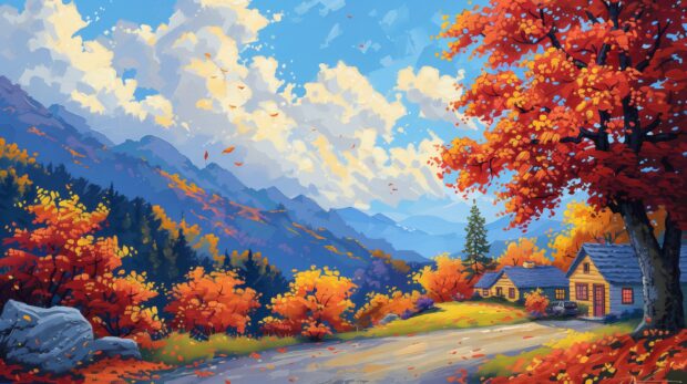 Cute Fall Desktop Wallpaper with a scenic drive through the countryside in fall.