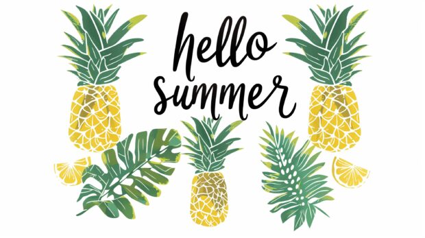 Cute Summer Desktop Wallpapers HD with Pineapple, vector illustration simple flat style white background.