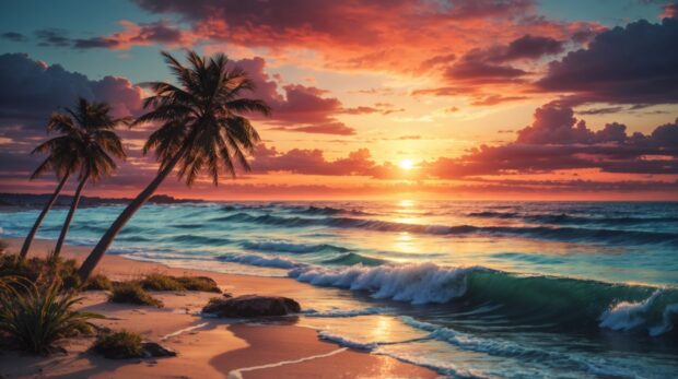 Desktop summer wallpaper with a beach sunset.