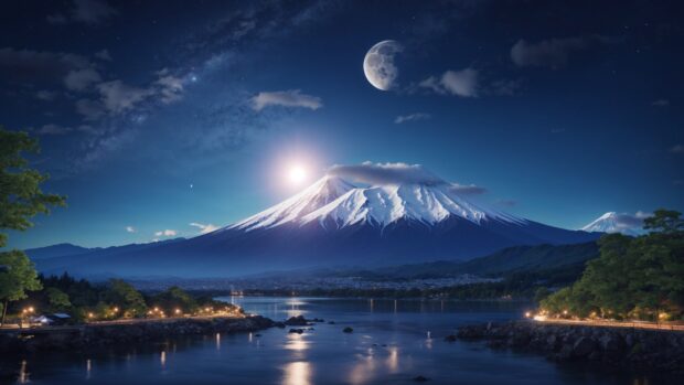 Download Free Summer wallpaper with a view of Mount Fuji Japan.