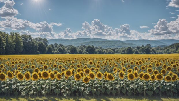 Enchanting Summer 8K Wallpaper of a field of sunflowers basking in the summer sunlight.
