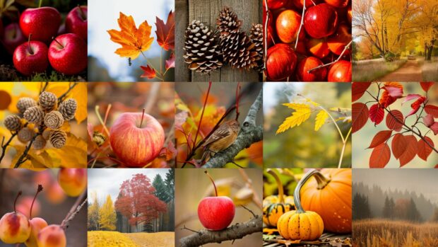 Fall Aesthetic Desktop Wallpaper featuring vibrant orange, and yellow leaves, cozy autumn scenes, serene landscapes.
